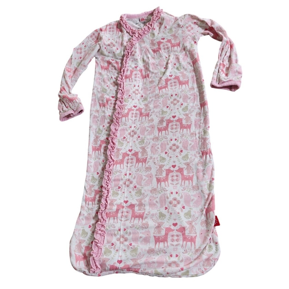 Magnetic Me Pink Woodland Animal Ruffle Magnetic Gown NB-3 Months Newborn